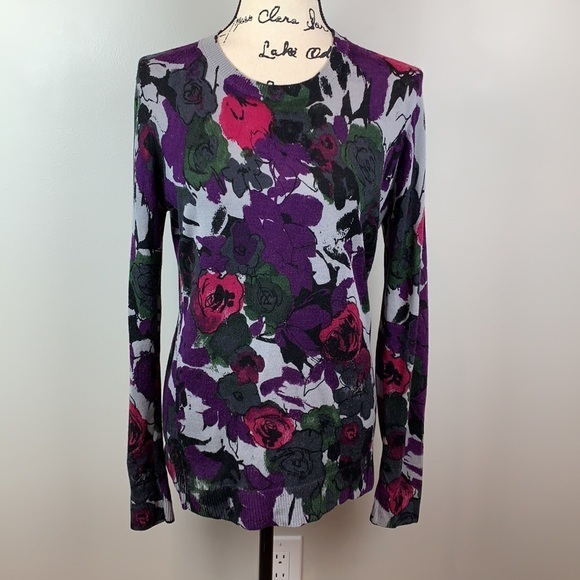 Ellen Tracy 100% Merino Wool Floral Print Sweater - Picture 1 of 7